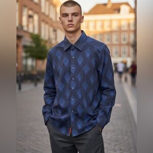 Robert Graham Alvar Textured Men's 2XL Geometric Embroidered Flip Cuff shirt EUC